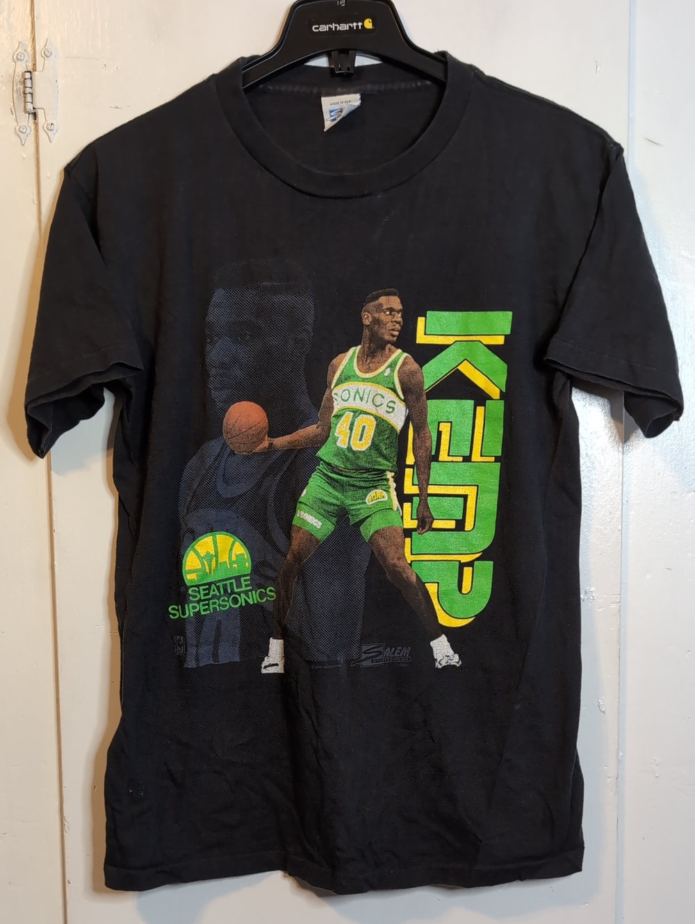 Vint. '90 Shawn Kemp Seattle Supersonics NBA tee mens large